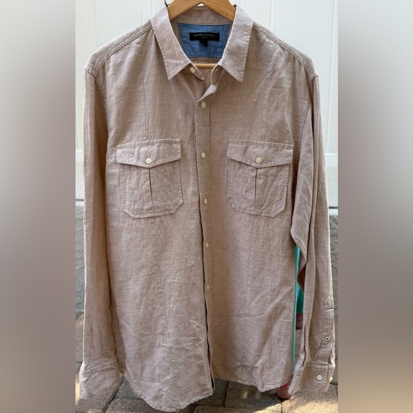Banana Republic Utility Shirt L | Slim Fit Linen Blend | Partridge Brown - Picture 9 of 11